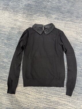 Karen Millen Black Crewneck Sweater with Embellished Collar
